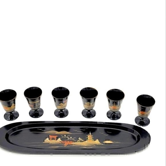 Vintage Japanese Saki Set Hand Painted - Picture 1 of 4